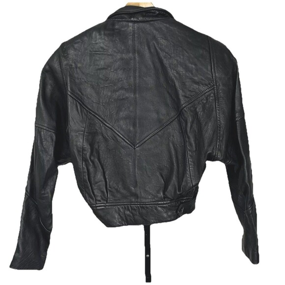 Vintage 90s Cropped Leather Jacket Small Moto Saks Designer Studio Luis Alvear - Picture 2 of 7